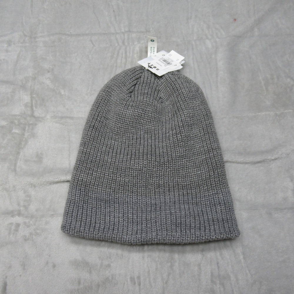 Roxy Freja Beanie Womens One Size Grey Ribbed Knit Water Repellent Hat $30 NEW - Picture 1 of 14